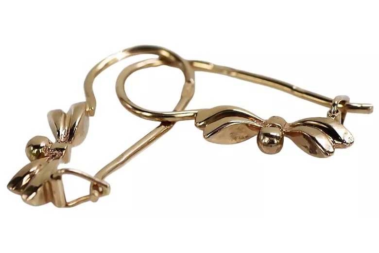 "Vintage 14K 585 Rose Gold Leaf Earrings - Original and Stoneless" ven032