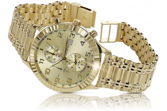 Италиански жълт 14k 585 златен мъжки часовник Geneve mw007y&mbw012y