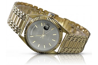 Italian Yellow 14k 585 gold men's black watch Geneve mw013ydbc&mbw012y