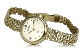 Италиански жълт 14k златен дамски часовник Geneve Lady подарък Geneve lw013y