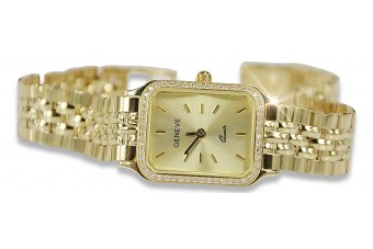 Жълт 14k 585 злато Lady Geneve ръчен часовник lw055y&lbw008y