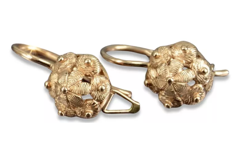 "14 Karat 585 Gold Vintage Rosé Ohrringe im Blatt Design, Keine Steine" ven207