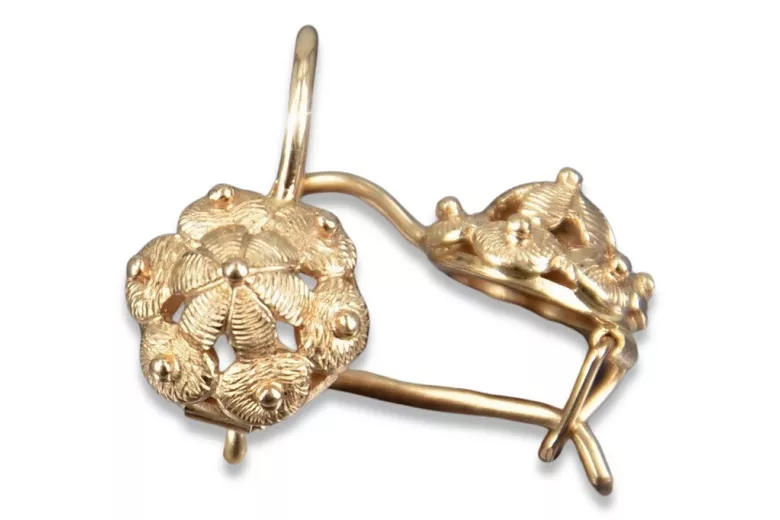 "14 Karat 585 Gold Vintage Rosé Ohrringe im Blatt Design, Keine Steine" ven207