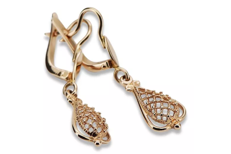 "Or rose 14 carats 585, Boucles d'oreilles feuille vintage Pas de pierres" ven151