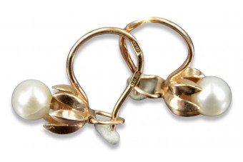 Magnifiques boucles d'oreilles vintage en perle et or rose 14 carats vepr011 Vintage
