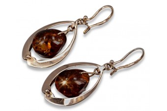 Boucles d'Oreilles Rétro en Argent 925 et Ambre avec Placage en Or Rose 14 Carats veab001