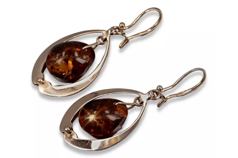 Russian rose Soviet gold vintage antique Amber earrings