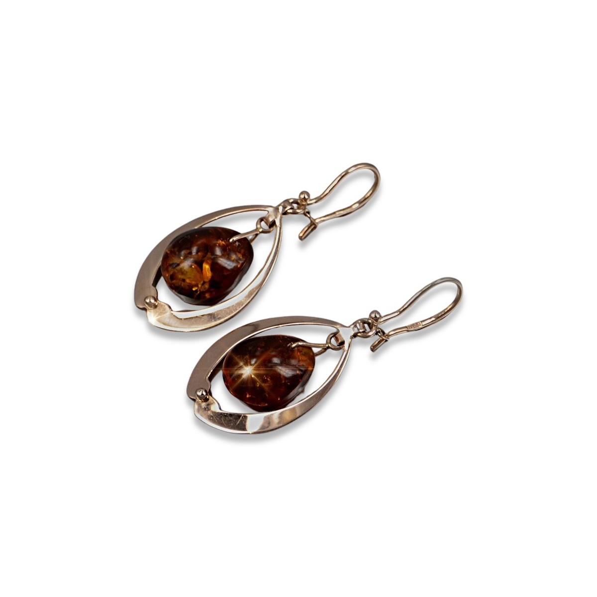 Russian rose Soviet gold vintage antique Amber earrings