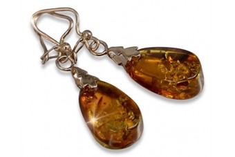 "Elegant Vintage Amber Earrings with 14K Rose Gold Accent" veab002