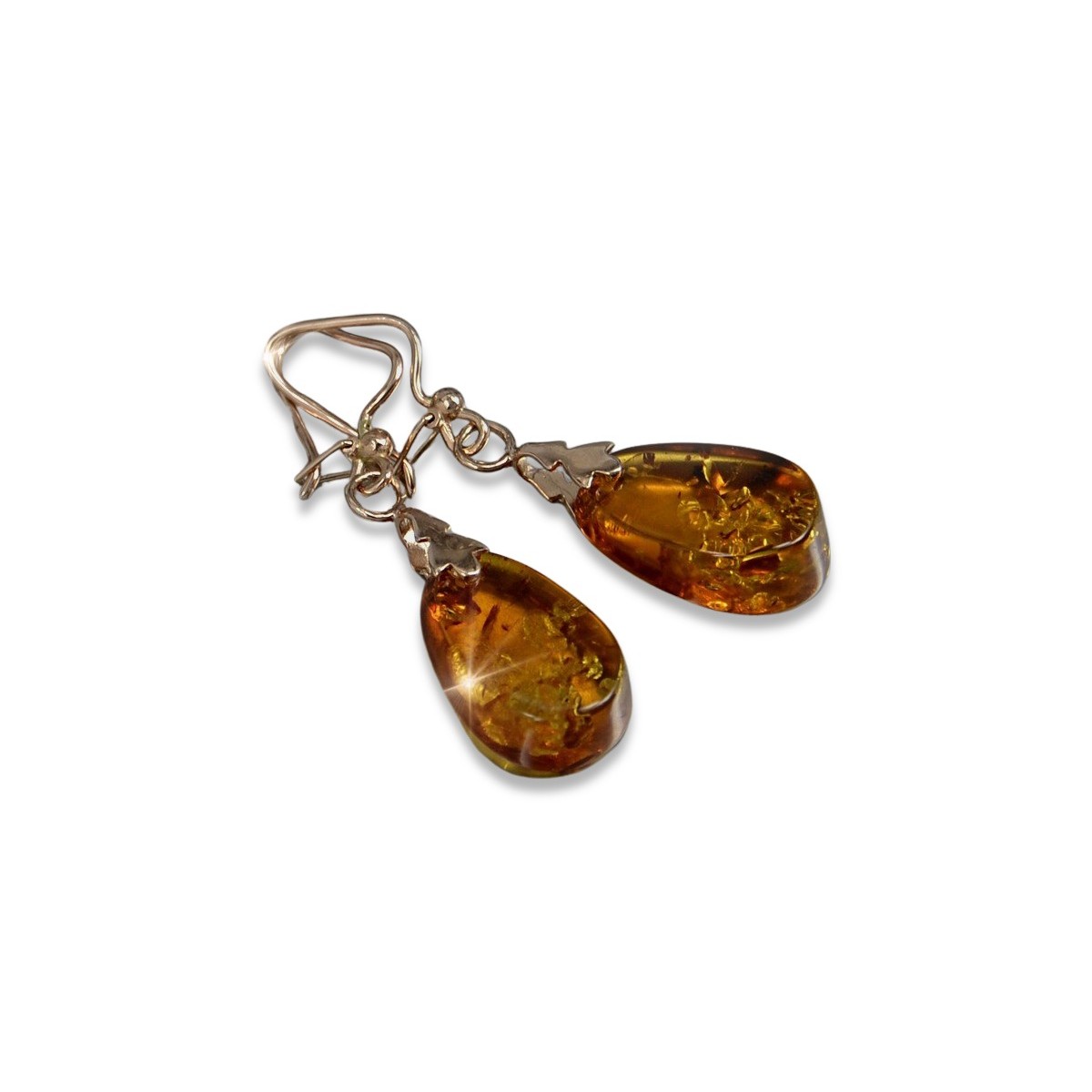 Russian Soviet silver rose gold plated 925 Amber earrings veab002