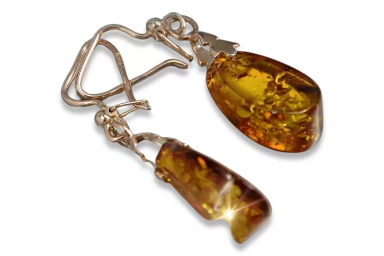 Russian Soviet silver rose gold plated 925 Amber earrings veab002