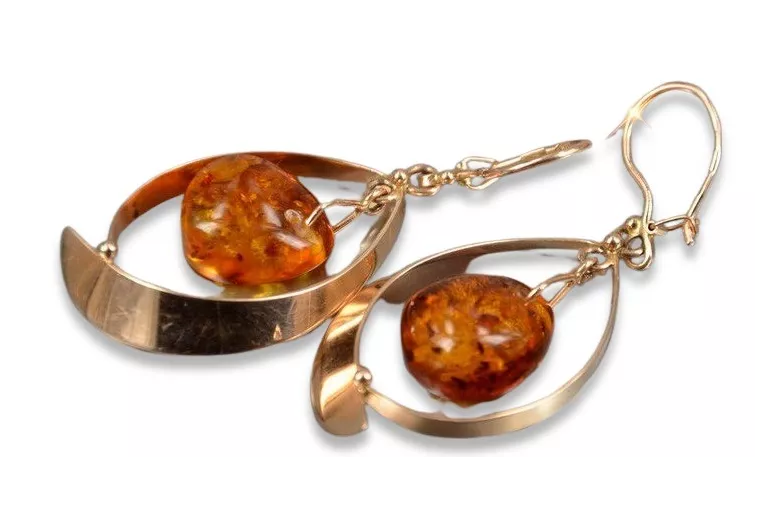 Russian Soviet silver rose gold plated 925 Amber earrings veab009