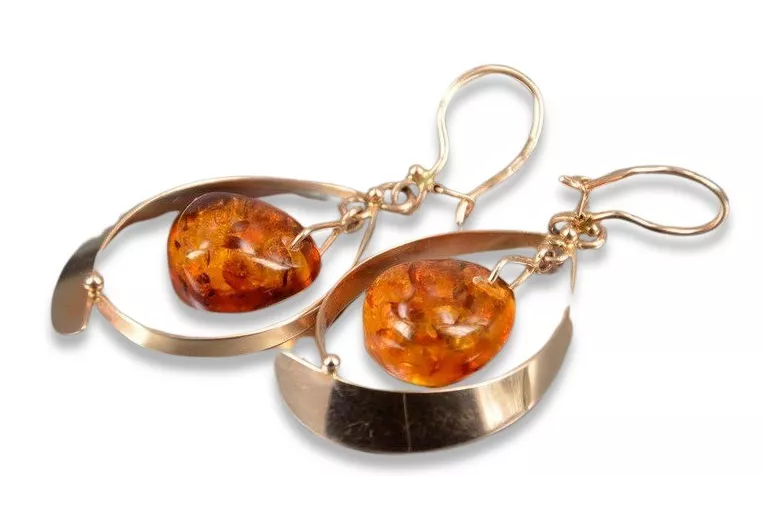 Boucles d’oreilles argentées soviétiques plaquées or rose 925 Amber veab009