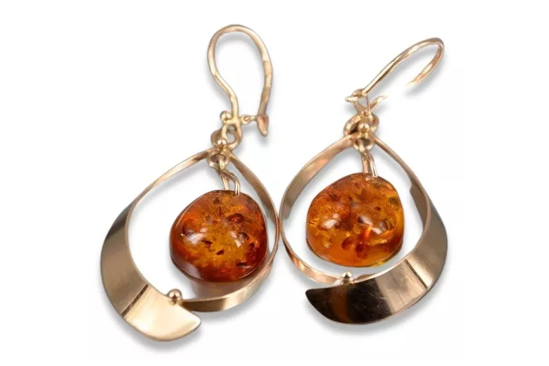 Russian Soviet silver rose gold plated 925 Amber earrings veab009