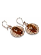 Russian Soviet silver rose gold plated 925 Amber earrings veab011