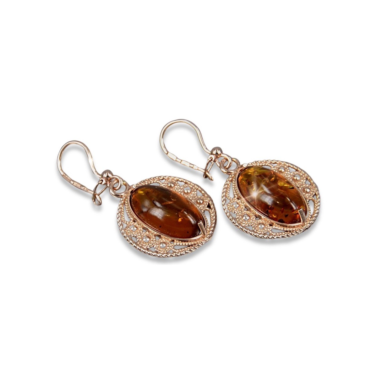 Boucles d’oreilles argentées soviétiques plaquées or rose 925 Amber veab011