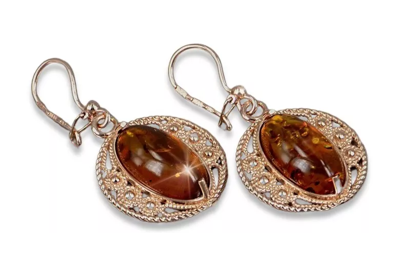 Russian Soviet silver rose gold plated 925 Amber earrings veab011