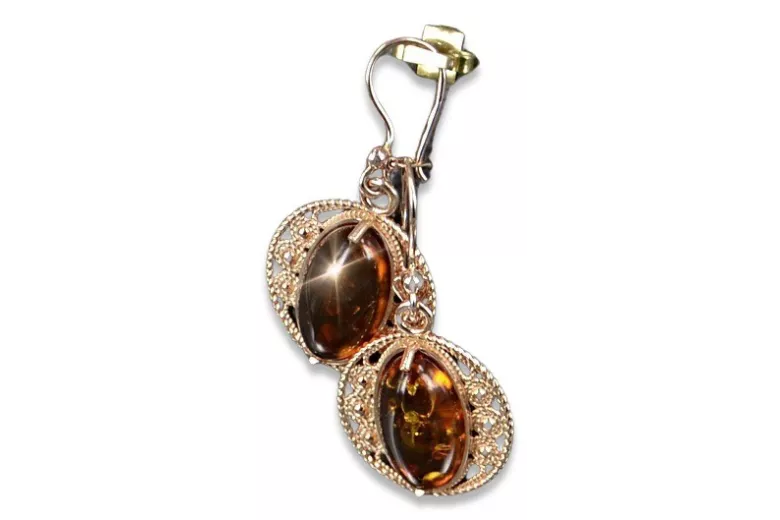 Boucles d’oreilles argentées soviétiques plaquées or rose 925 Amber veab011