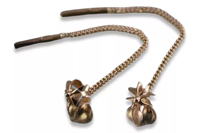 Or rose 14 carats vintage d'origine, Boucles d'oreilles pendantes sans pierres ven012