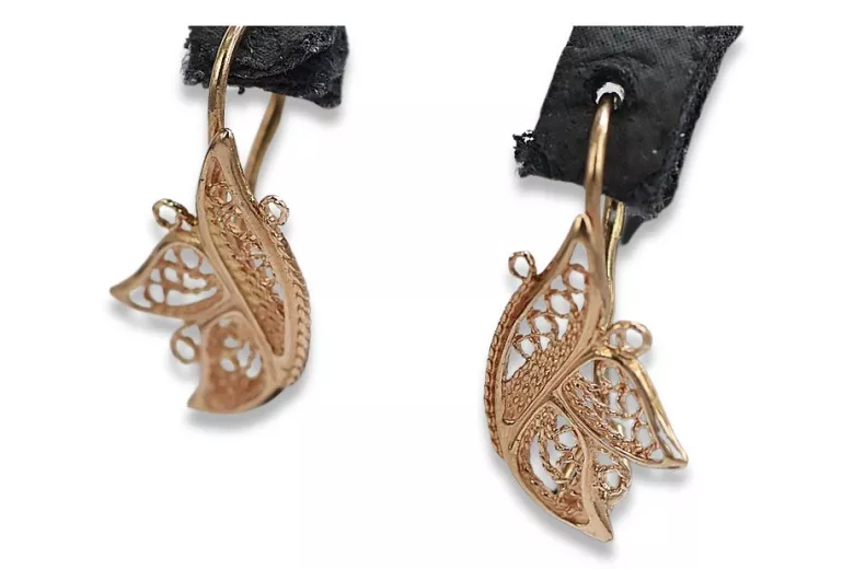"Original Vintage 14K Rose Gold Leaf Earrings without Stones" ven104