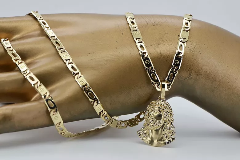 Pendentif Jezus en or jaune 14 carats avec chaîne élégante pj004y20&cc031y55
