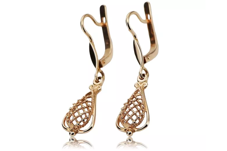 "Or rose 14 carats 585, Boucles d'oreilles feuille vintage Pas de pierres" ven151