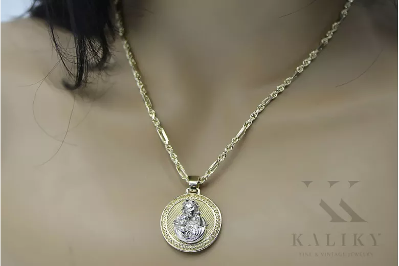 "Жълто и бяло злато 14К, Медальон с икона на Мария" pm027yw