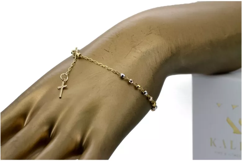 18k white gold rosary bracelet, 5 mm spheres, cross & miraculous medal