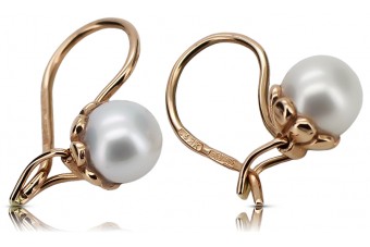 "Bijoux vintage: Boucles d'oreilles en perle et or rose 14 carats d'origine" vepr008