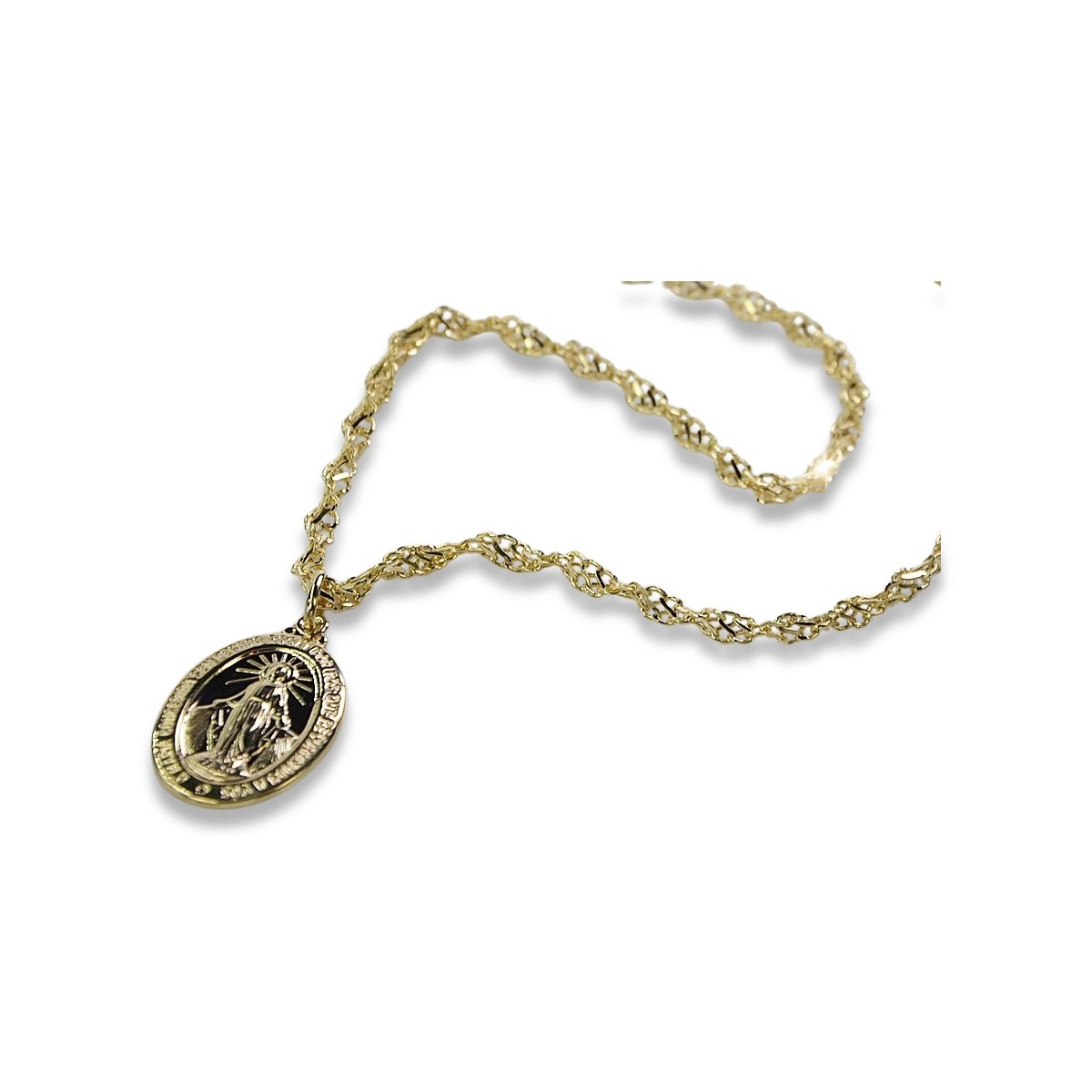 Medallón de la Madre de Dios y Serpiente 14k cadena de oro pm006y&cc076y