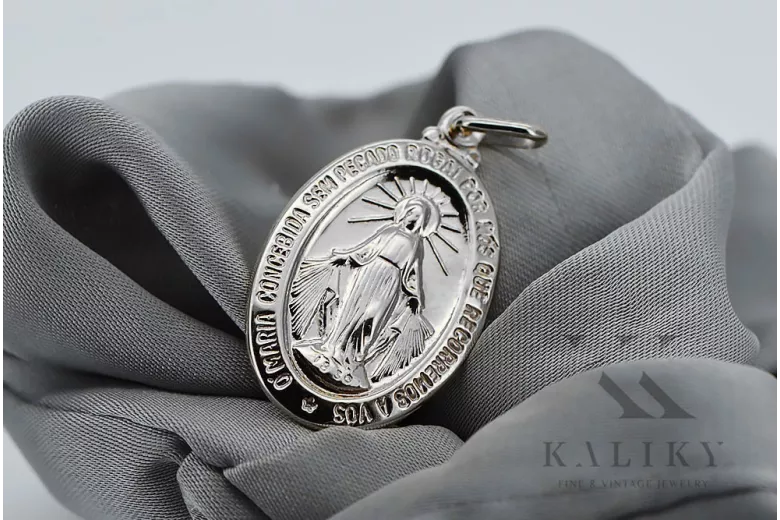 "Icône de Médaille Marie en Or Blanc 14k 585" pm006w