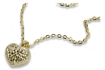 Pendentif coeur moderne en or italien 14 carats avec chaîne d’ancrage cpn015&cc003y