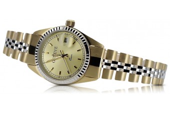 Дамски ръчен часовник с жълто 14k 585 злато Geneve, стил Rolex lw020ydy&lbw010y