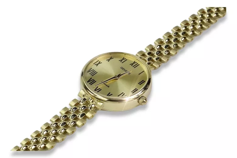 Prześliczny 14k złoty damski zegarek Geneve lw011ydg