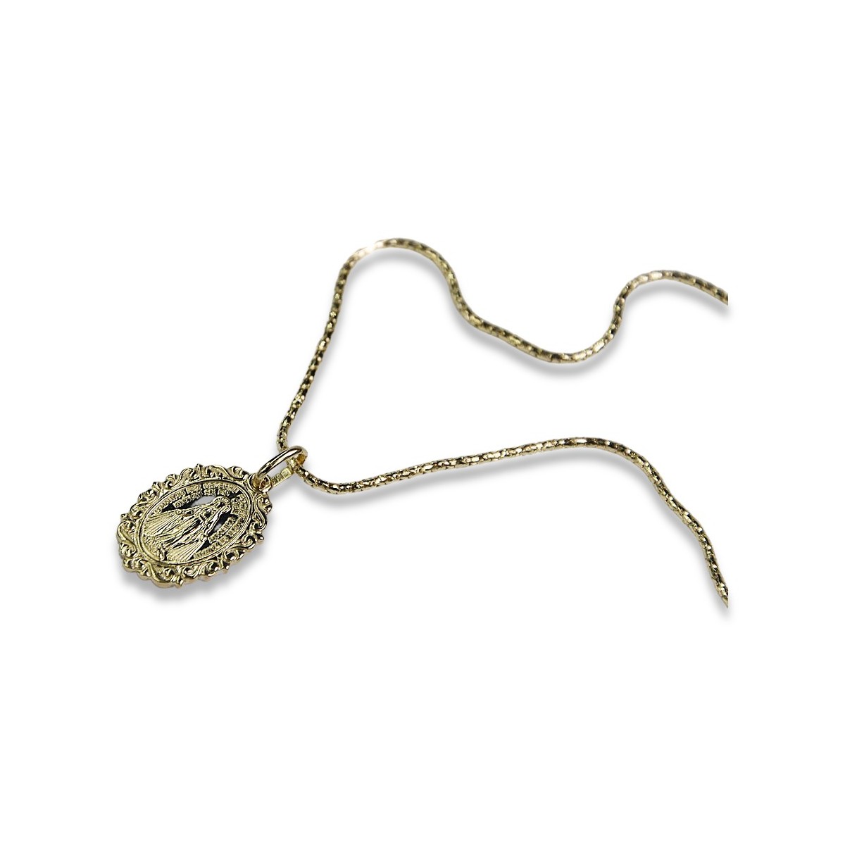 Медальйон Богородиці з золота 14 карат і ланцюжок зі змією pm005y&cc080y
