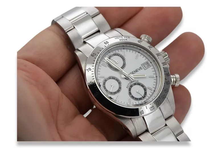 Italienisch weiß 14k 585 Massivgold Herren Geneve Uhr Rolex Style mw041w