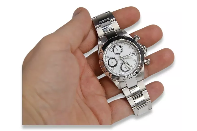 Итальянский белый 14k 585 сплошное золото мужские часы Geneve Rolex стиль mw041w