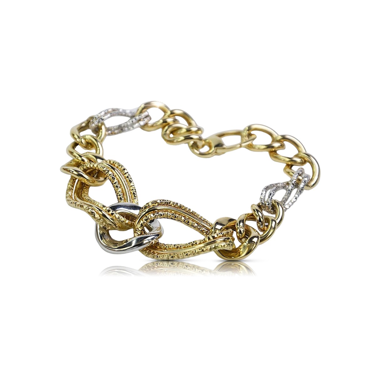 Yellow & white Italian 14k gold heart bracelet cb068yw
