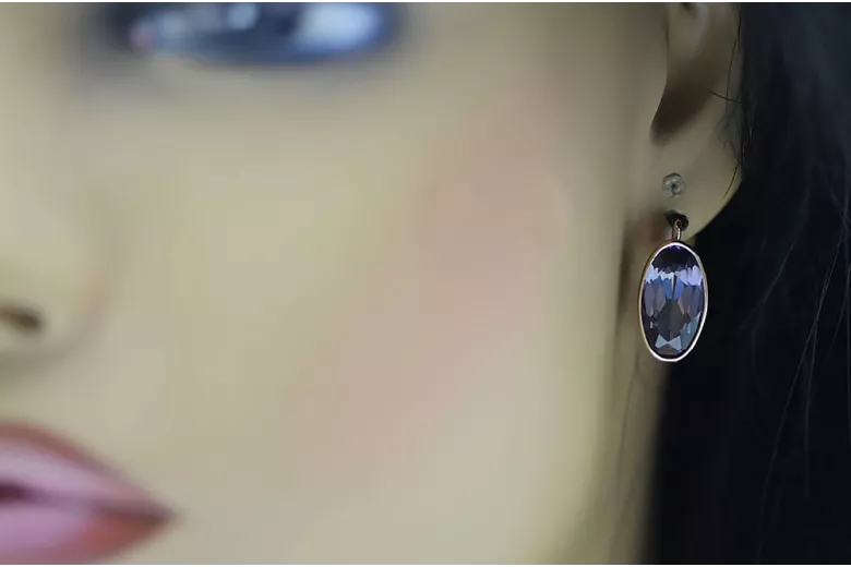 "Alexandrite incrustée dans des boucles d'oreilles vintage en or rose 14 carats vec001 d'origine russe" style