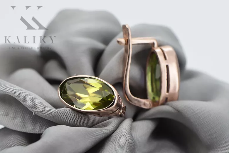 Charmante 14 Karat Roségold Peridot Ohrhänger im Vintage-Stil - Original Russisch Sowjetisch vec001