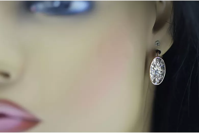 "Or rose 14 carats vintage d'origine avec zircon, boucles d'oreilles russe soviétique vec003" style