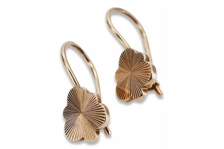 "Vintage No-Stone 14K Rose Gold Leaf Design Earrings" ven165