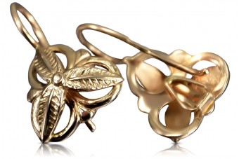 "Original Vintage Leaf Design Earrings in 14K Rose Gold - No Stones" ven064