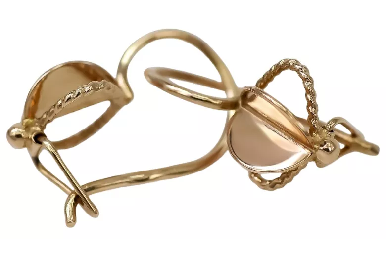 "Vintage Leaf Design 14K Rose Pink Gold Earrings Without Stones" ven068