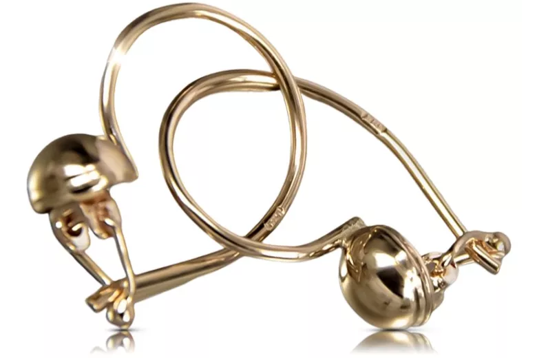 "Vintage 14K 585 Rose Gold Ball Earrings Without Stones" ven070