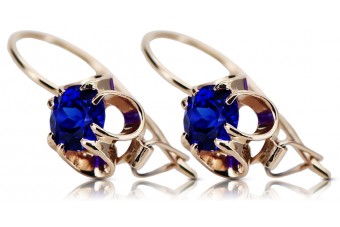 Original 14K Rose Gold Sapphire Earrings with a Vintage Russian Touch vec035