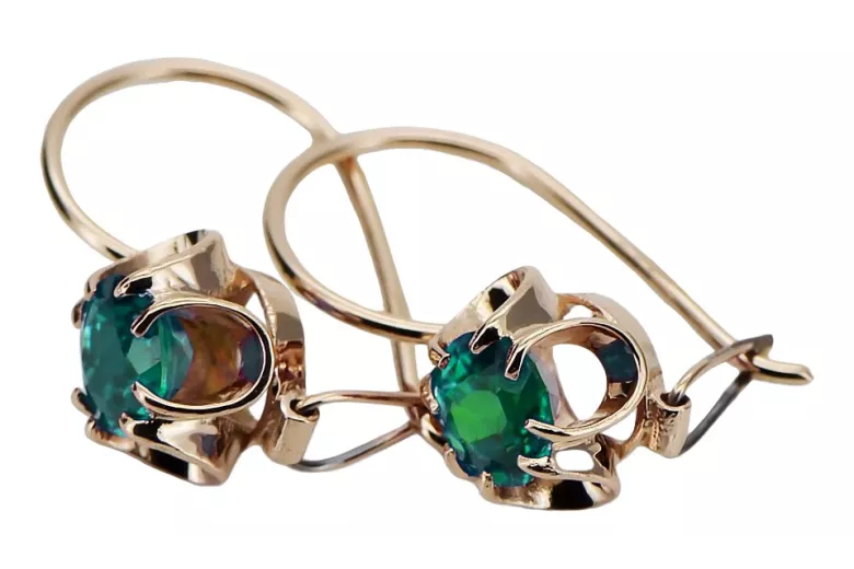 Original Soviet Russian 14K Rose Gold Earrings with Emeralds vec035