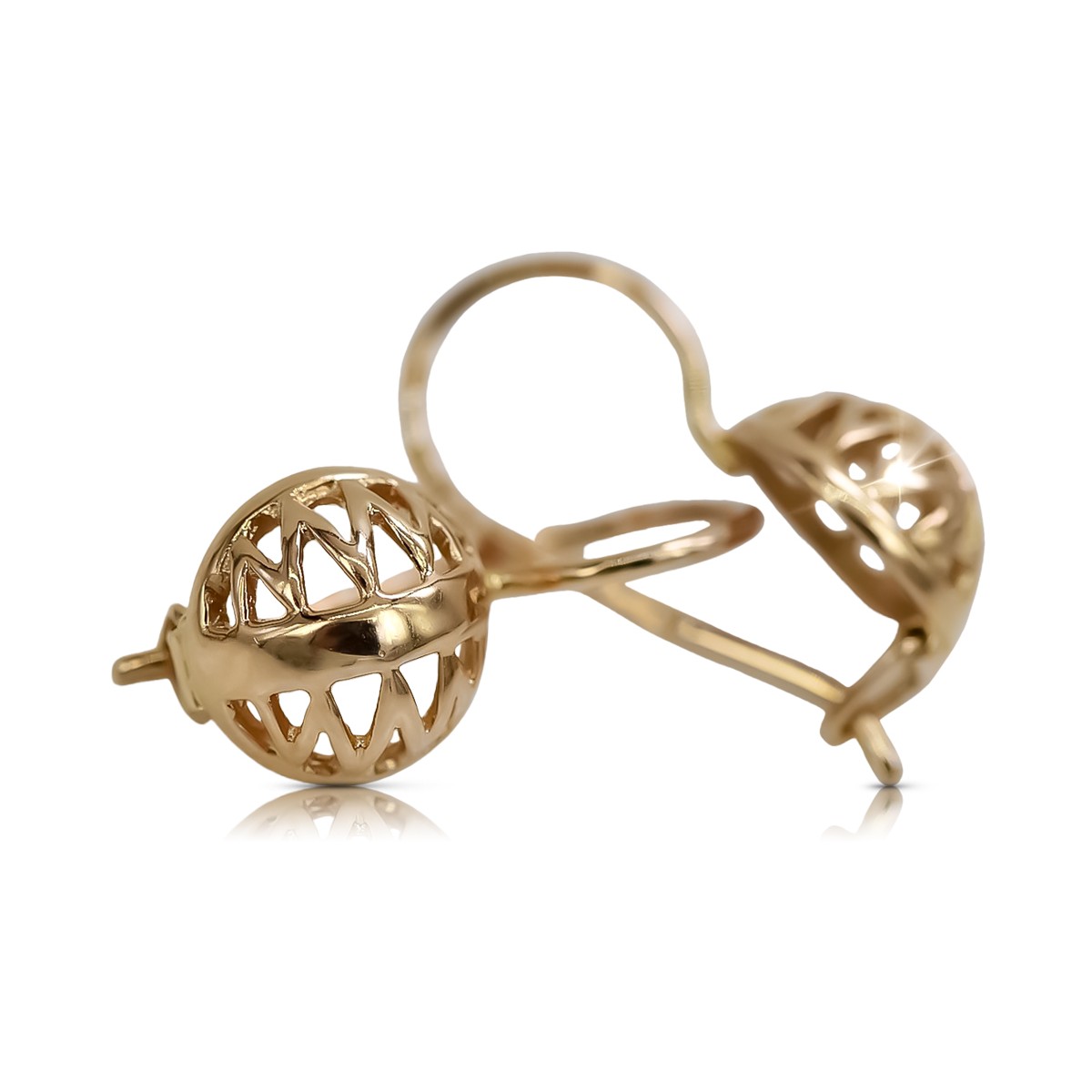 "Original Vintage 14K Rose Gold Sphere Earrings, Stone-Free Design" ven074