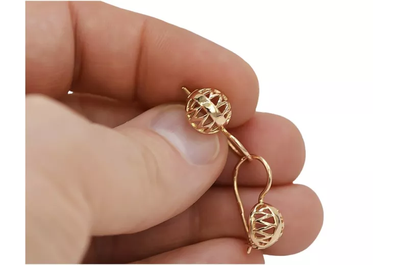 "Or rose 14 carats d'origine vintage, Boucles d'oreilles à boule sans pierres" ven074