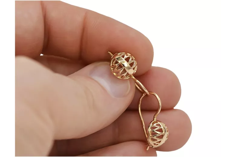 "Original Vintage 14K Rose Gold Sphere Earrings, Stone-Free Design" ven074